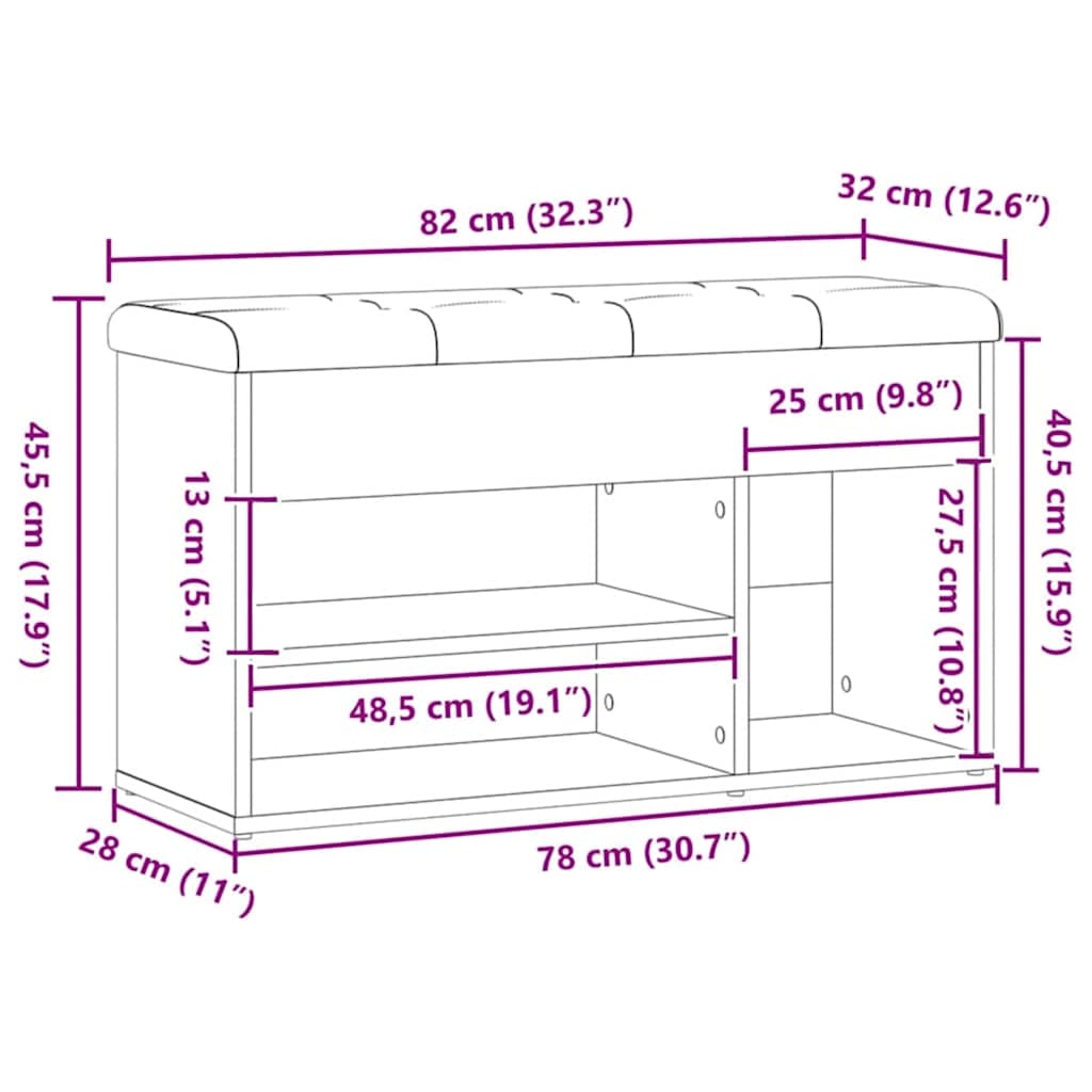 Scarpiera Rovere Artigianale 82x32x45,5 cm in Legno Multistrato
