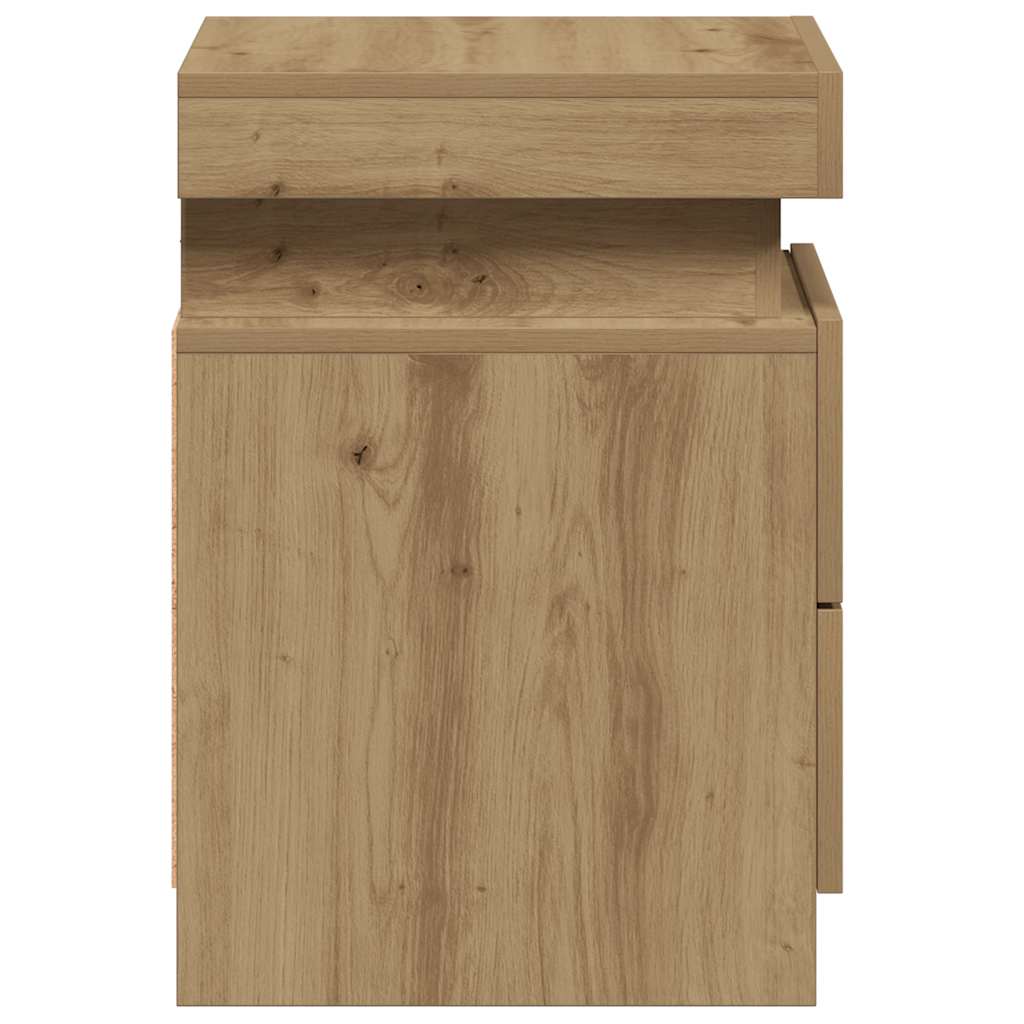Comodini con LED 2pz Rovere Artigianale 40x30x40 cm Truciolato