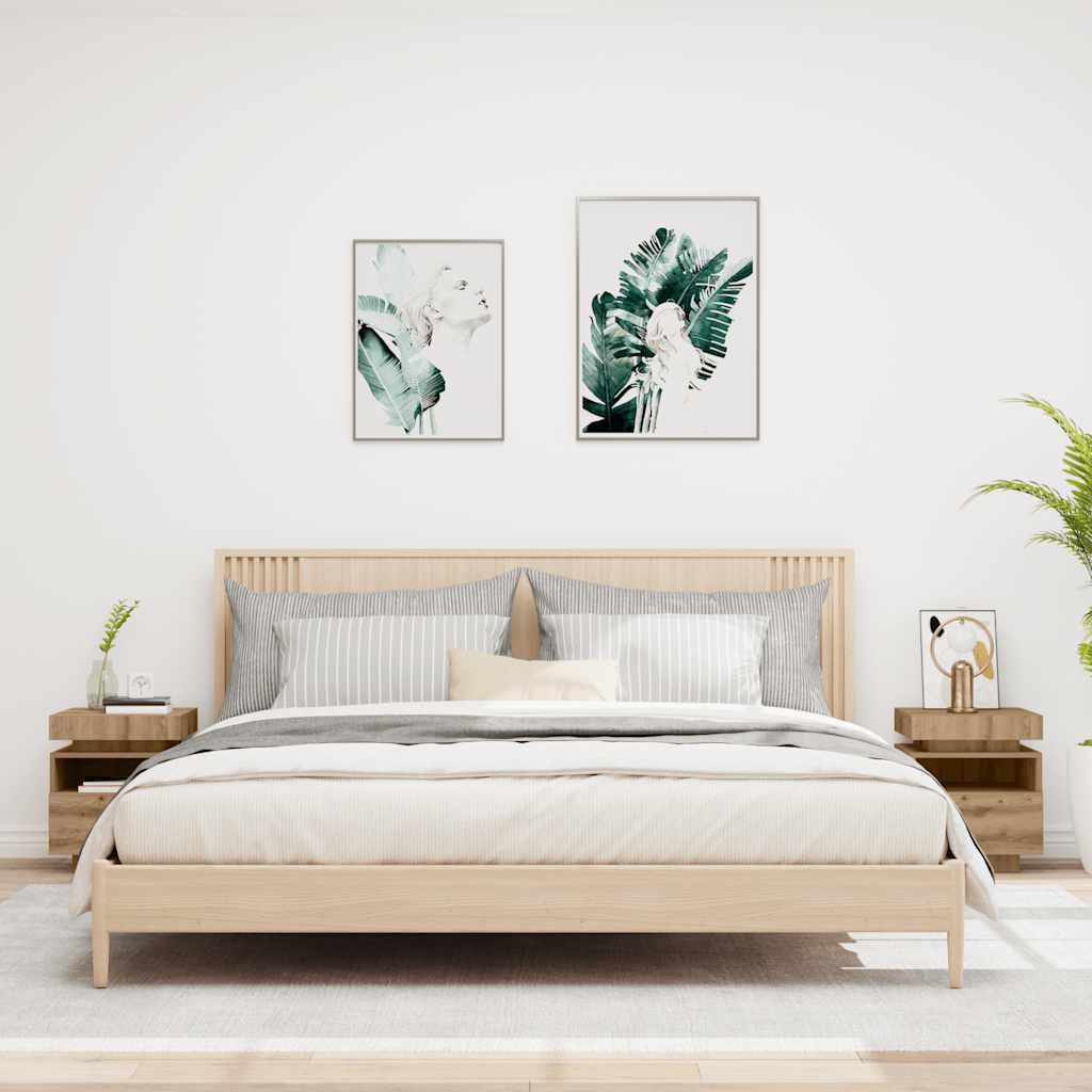 Comodini con Luci LED 2pz Rovere Artigianale 40x39x48,5 cm