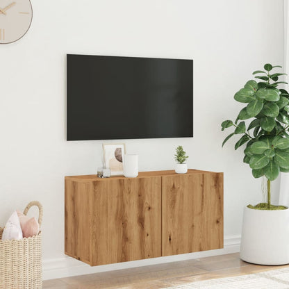 Mobile TV a Parete Rovere Artigianale 80x30x41 cm - homemem39