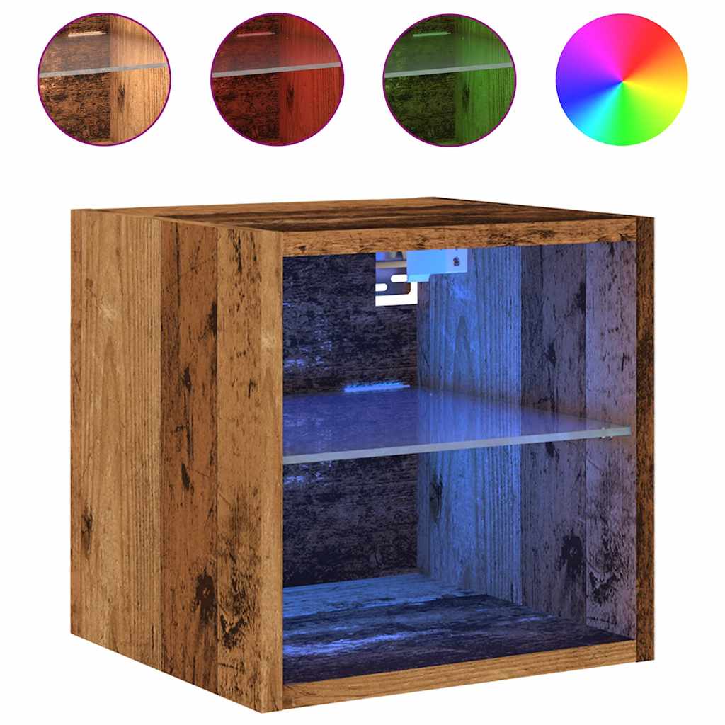 Mobile TV a Parete con Luci LED Legno Antico 30x28,5x30 cm - homemem39