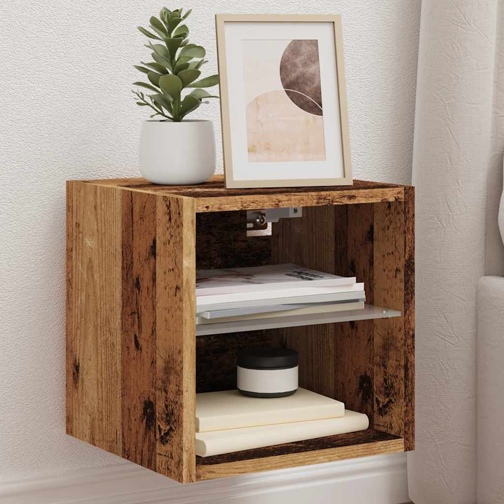 Mobile TV a Parete con Luci LED Legno Antico 30x28,5x30 cm - homemem39