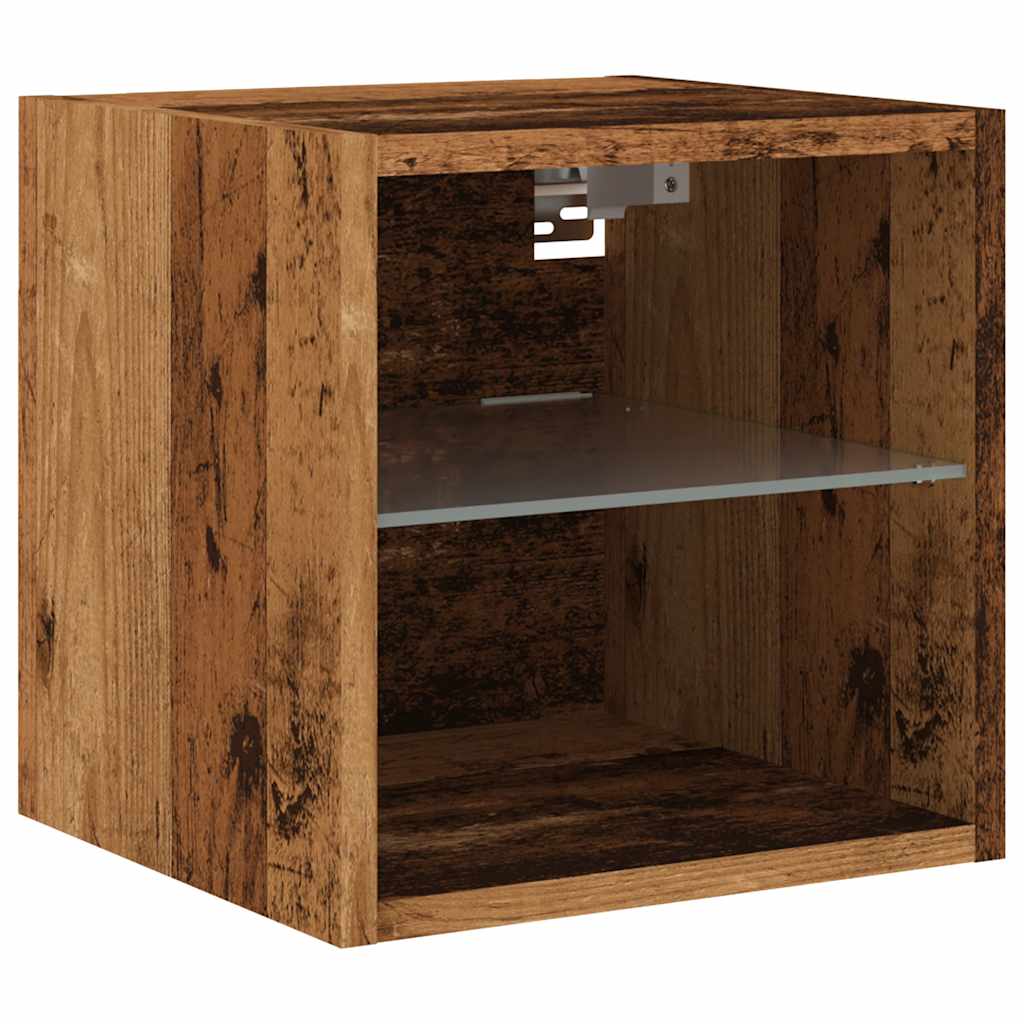 Mobili TV a Parete con Luci LED 2pz Legno Antico 30x28,5x30 cm - homemem39