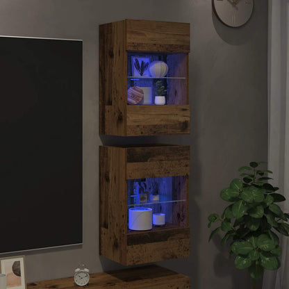 Mobili da parete con luci LED per TV 2pz Legno Vecchio 40x30x60,5 cm - homemem39