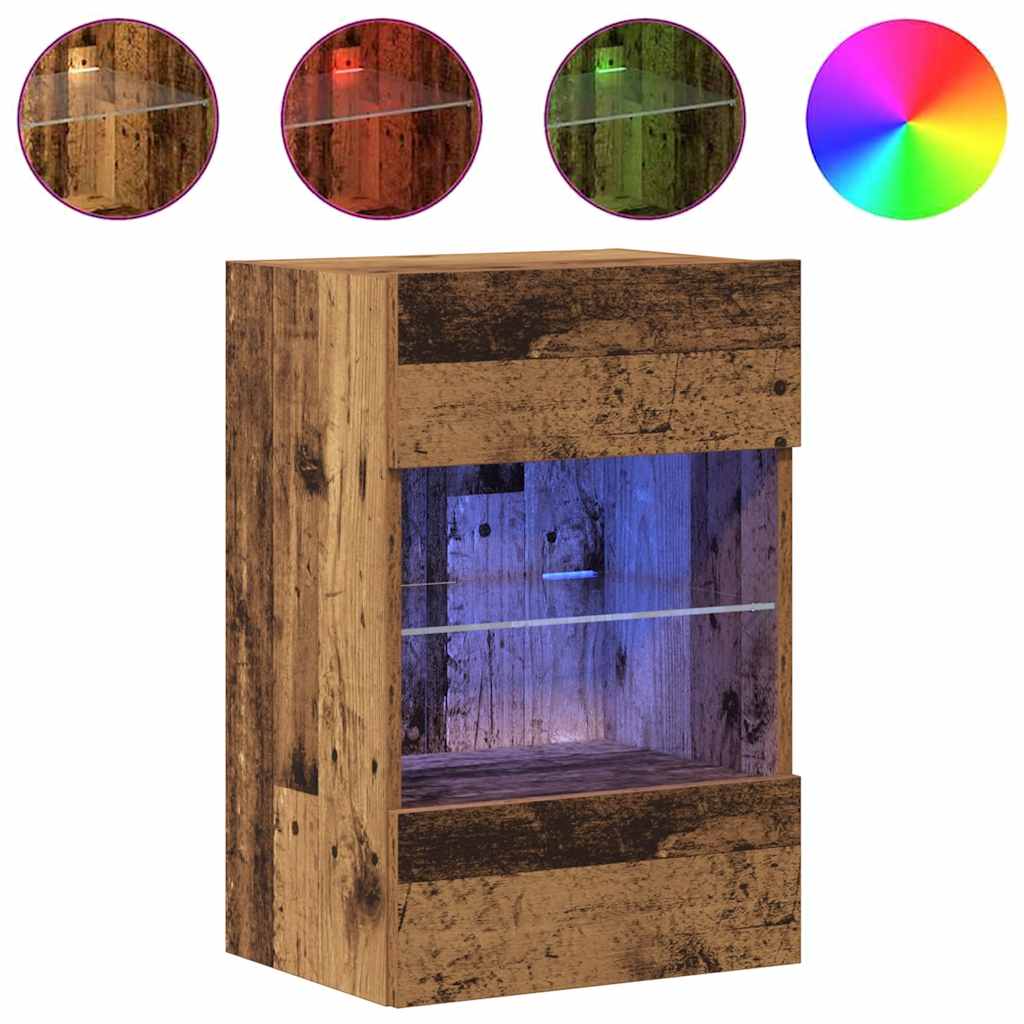 Mobili da parete con luci LED per TV 2pz Legno Vecchio 40x30x60,5 cm - homemem39