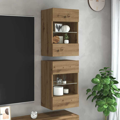Mobili da parete con luci LED per TV 2pz Rovere Artigianale 40x30x60,5cm - homemem39