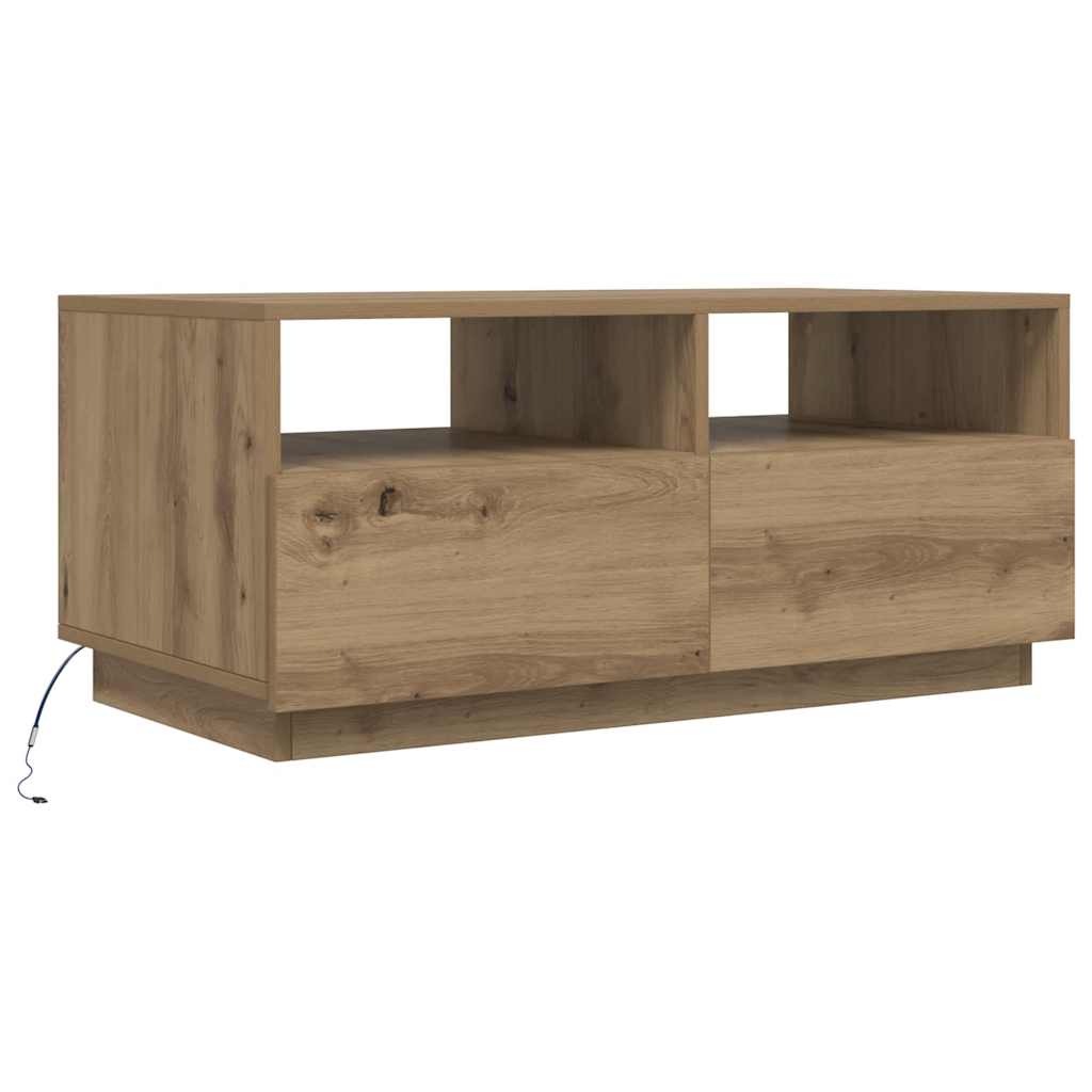 Tavolino da Salotto con Luci LED Rovere Artigianale 90x49x40 cm | homemem39
