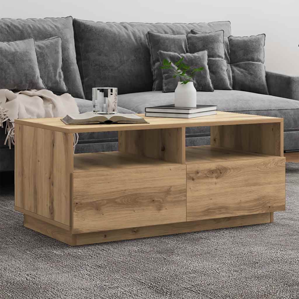 Tavolino da Salotto con Luci LED Rovere Artigianale 90x49x40 cm | homemem39