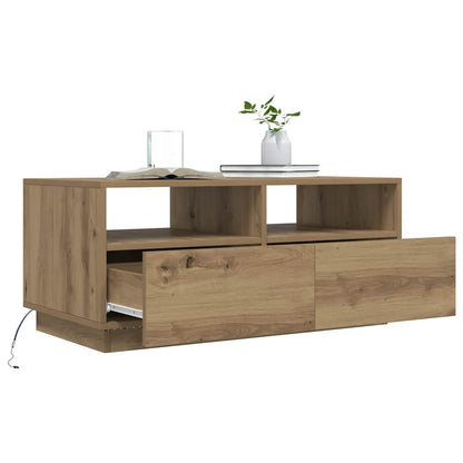 Tavolino da Salotto con Luci LED Rovere Artigianale 90x49x40 cm | homemem39