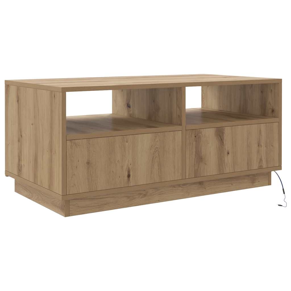 Tavolino da Salotto con Luci LED Rovere Artigianale 90x49x40 cm | homemem39