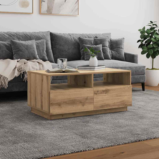 Tavolino da Salotto con Luci LED Rovere Artigianale 90x49x40 cm | homemem39
