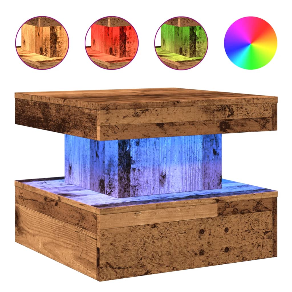 Tavolino da Salotto con Luci LED Legno Antico 50x50x40 cm | homemem39