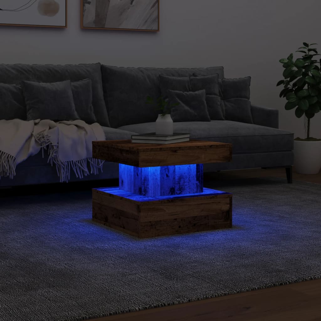 Tavolino da Salotto con Luci LED Legno Antico 50x50x40 cm | homemem39