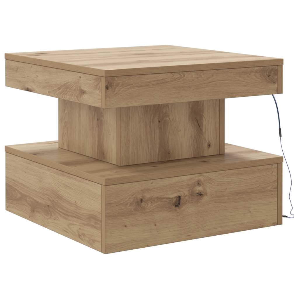 Tavolino da Salotto con Luci LED Rovere Artigianale 50x50x40 cm | homemem39