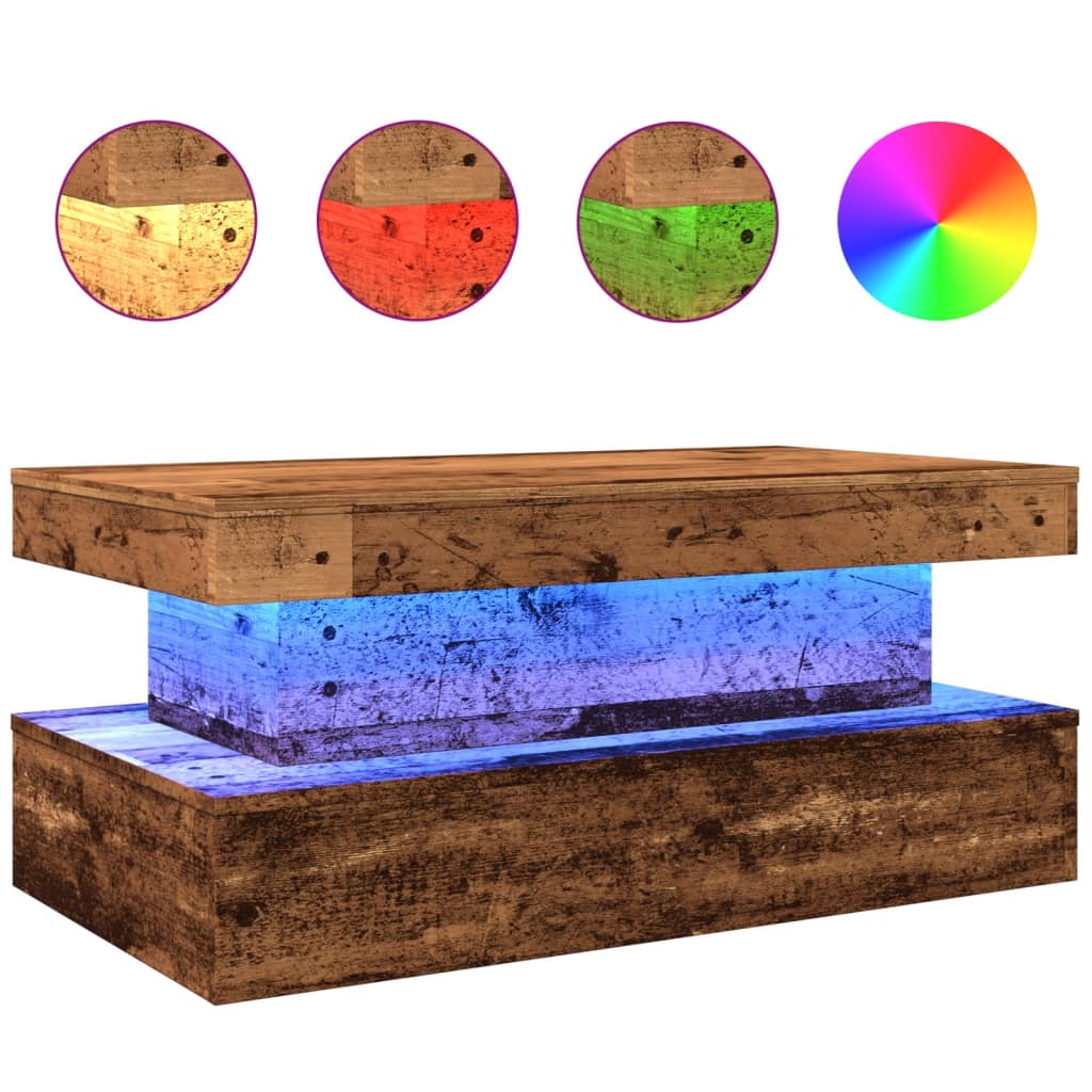 Tavolino da Salotto con Luci LED Legno Antico 90x50x40 cm | homemem39