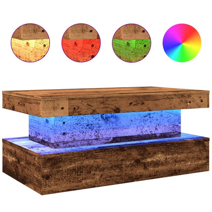 Tavolino da Salotto con Luci LED Legno Antico 90x50x40 cm | homemem39