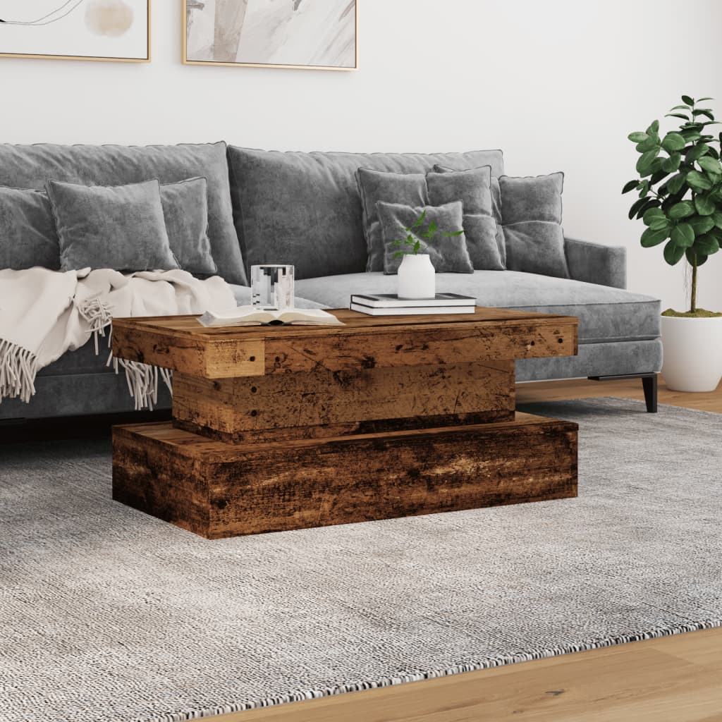 Tavolino da Salotto con Luci LED Legno Antico 90x50x40 cm