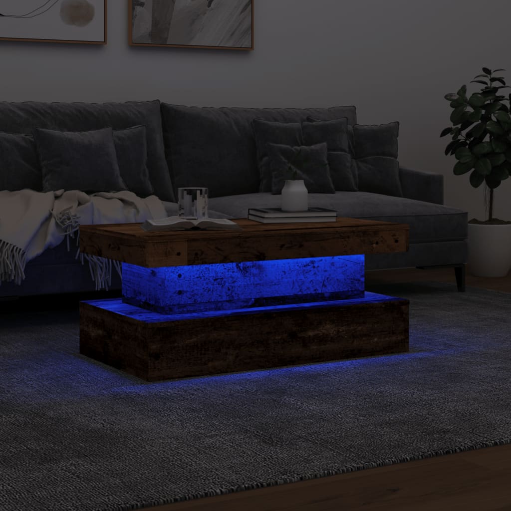 Tavolino da Salotto con Luci LED Legno Antico 90x50x40 cm | homemem39