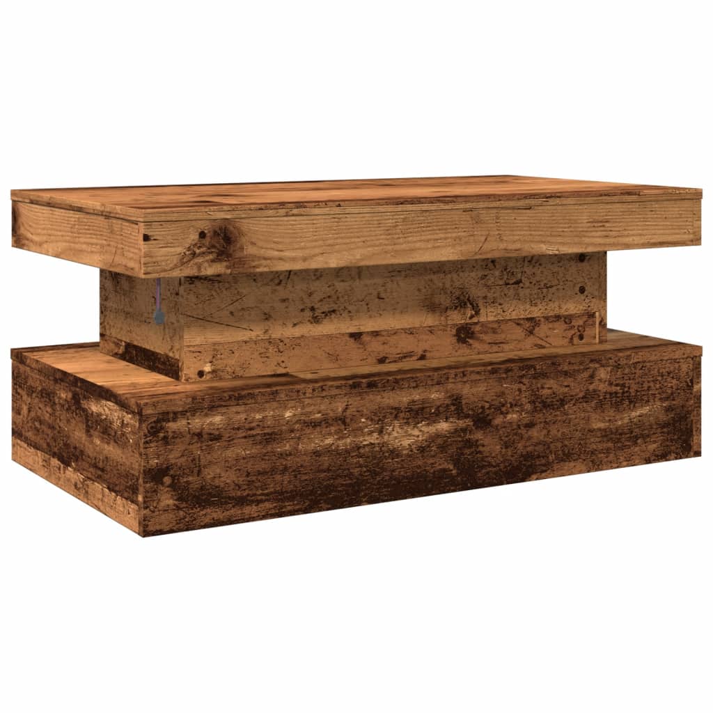Tavolino da Salotto con Luci LED Legno Antico 90x50x40 cm | homemem39