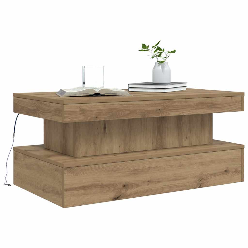 Tavolino da Salotto con Luci LED Rovere Artigianale 90x50x40 cm | homemem39