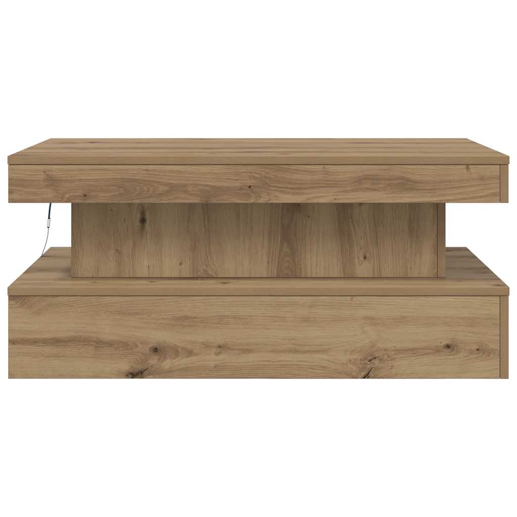Tavolino da Salotto con Luci LED Rovere Artigianale 90x50x40 cm | homemem39