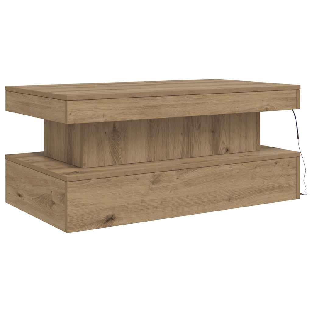 Tavolino da Salotto con Luci LED Rovere Artigianale 90x50x40 cm | homemem39