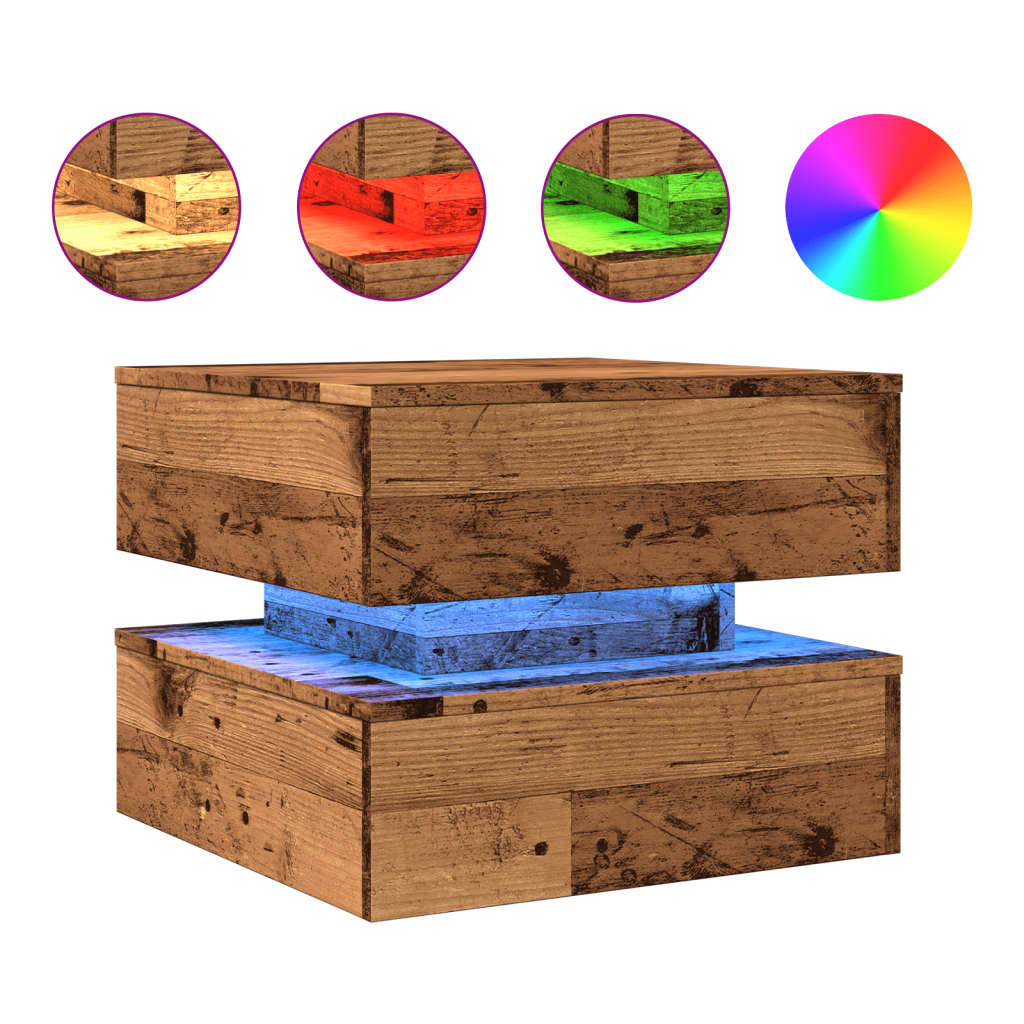 Tavolino da Salotto con Luci LED Legno Antico 50x50x40 cm | homemem39