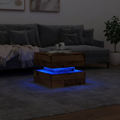 Tavolino da Salotto con Luci LED Legno Antico 50x50x40 cm | homemem39