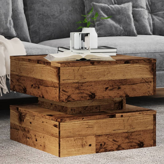Tavolino da Salotto con Luci LED Legno Antico 50x50x40 cm | homemem39