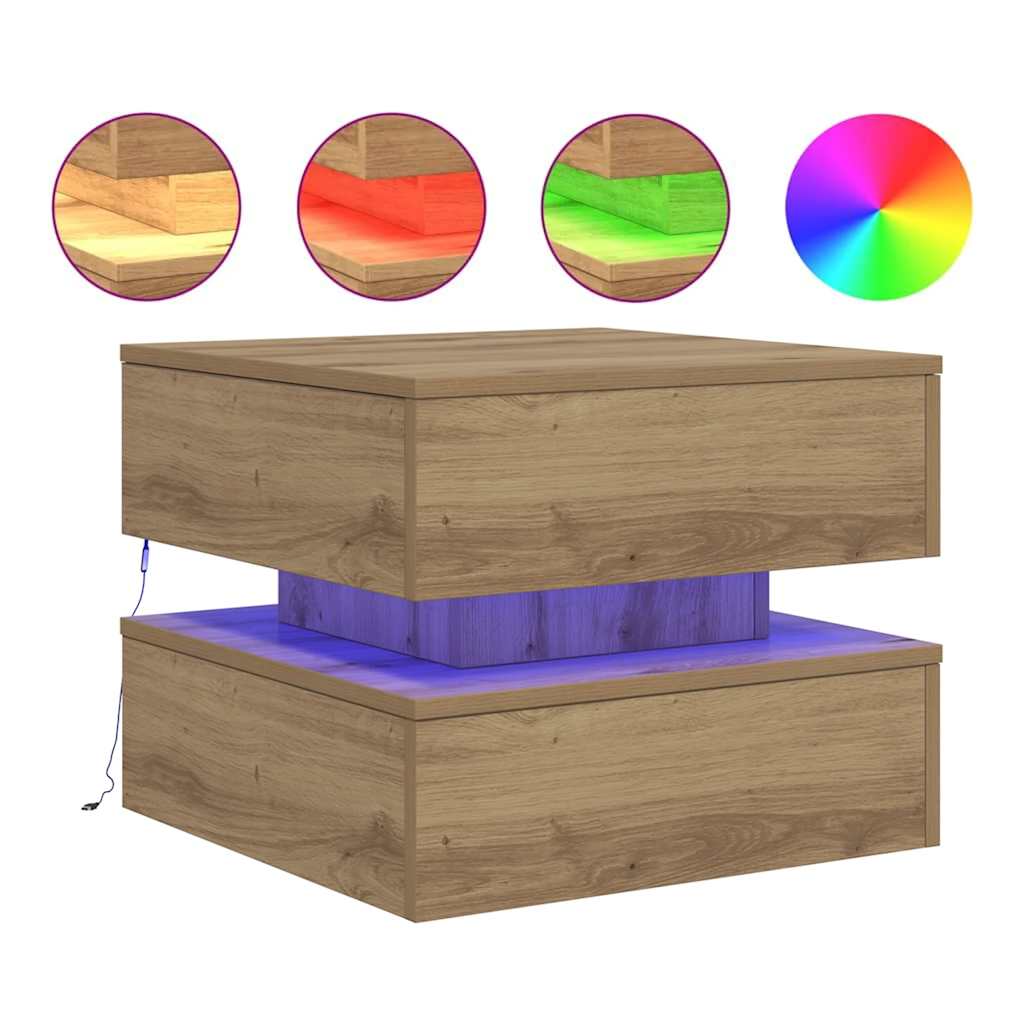 Tavolino da Salotto con Luci LED Rovere Artigianale 50x50x40 cm | homemem39