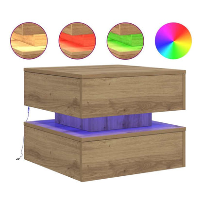 Tavolino da Salotto con Luci LED Rovere Artigianale 50x50x40 cm | homemem39