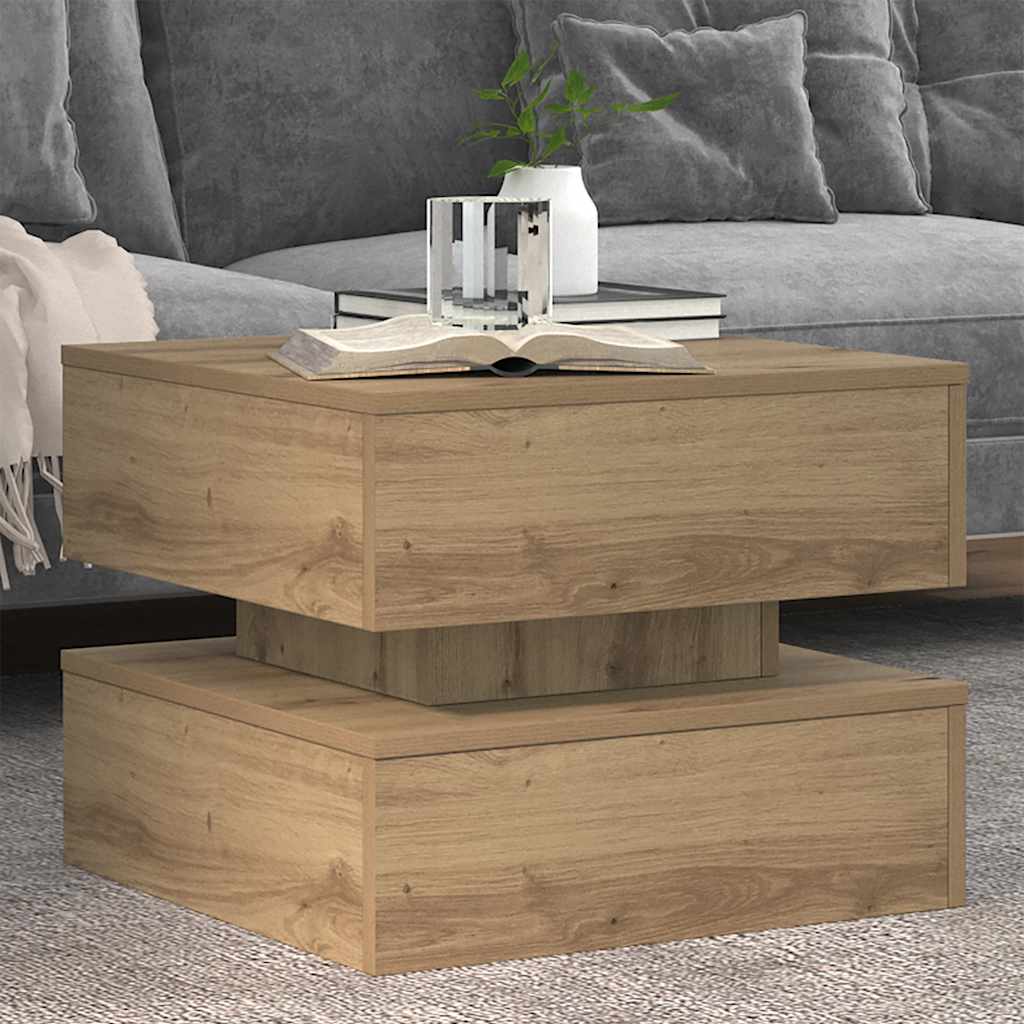 Tavolino da Salotto con Luci LED Rovere Artigianale 50x50x40 cm | homemem39