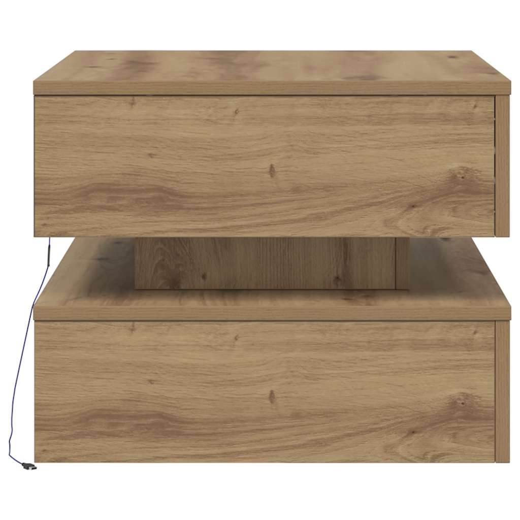 Tavolino da Salotto con Luci LED Rovere Artigianale 50x50x40 cm | homemem39