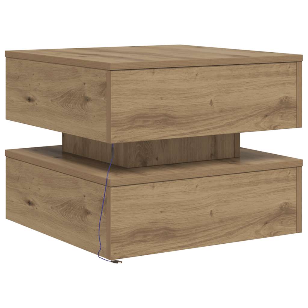 Tavolino da Salotto con Luci LED Rovere Artigianale 50x50x40 cm | homemem39