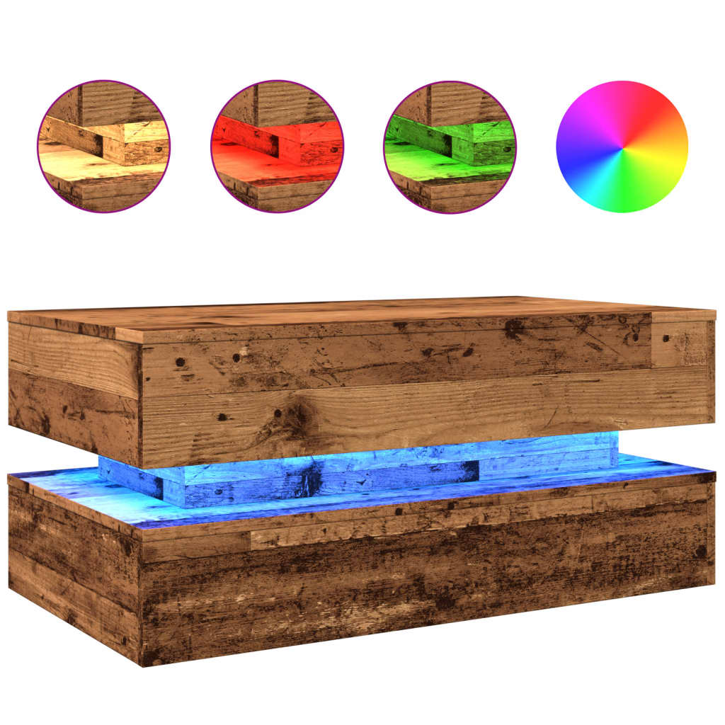 Tavolino da Salotto con Luci LED Legno Antico 90x50x40 cm | homemem39
