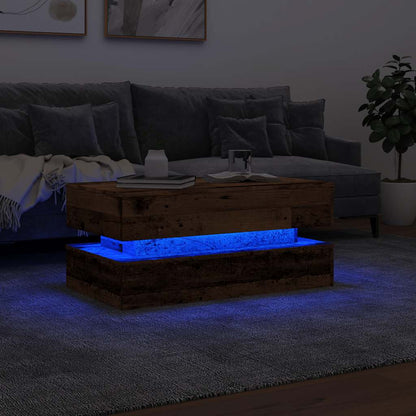 Tavolino da Salotto con Luci LED Legno Antico 90x50x40 cm | homemem39