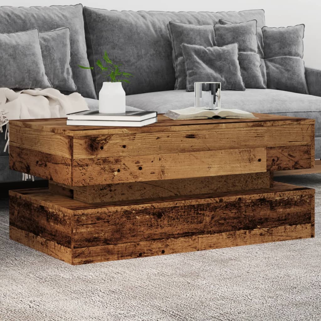 Tavolino da Salotto con Luci LED Legno Antico 90x50x40 cm | homemem39