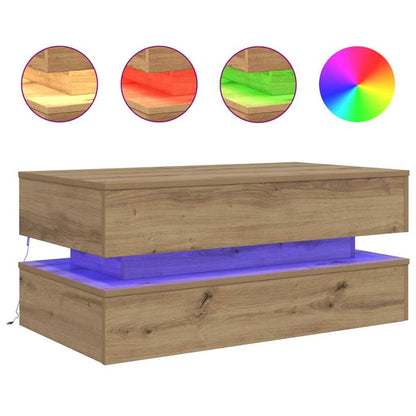 Tavolino da Salotto con Luci LED Rovere Artigianale 90x50x40 cm | homemem39