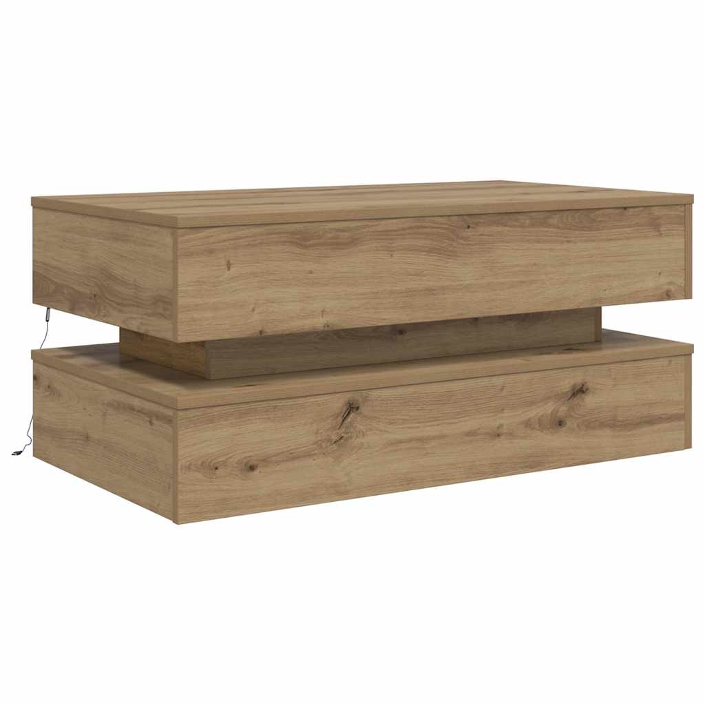 Tavolino da Salotto con Luci LED Rovere Artigianale 90x50x40 cm | homemem39