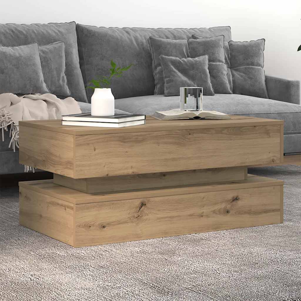 Tavolino da Salotto con Luci LED Rovere Artigianale 90x50x40 cm | homemem39