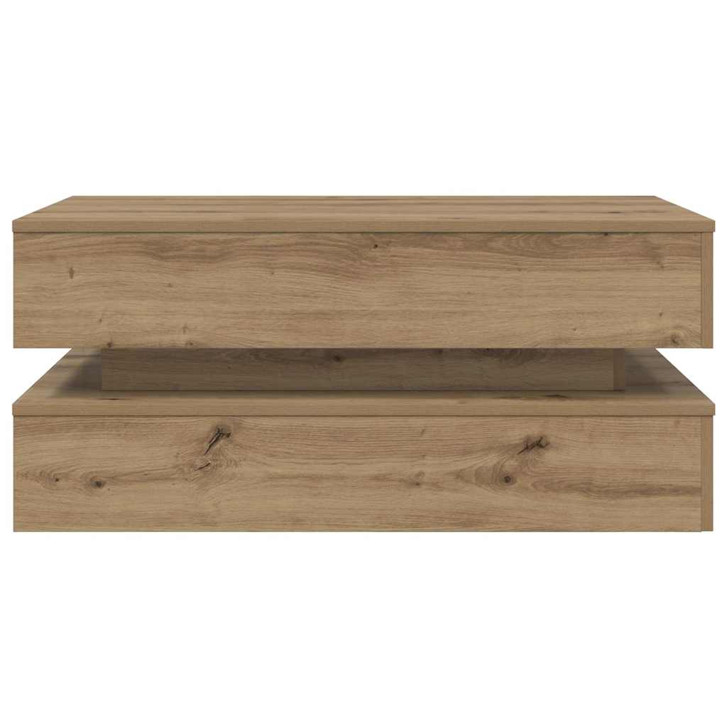 Tavolino da Salotto con Luci LED Rovere Artigianale 90x50x40 cm | homemem39