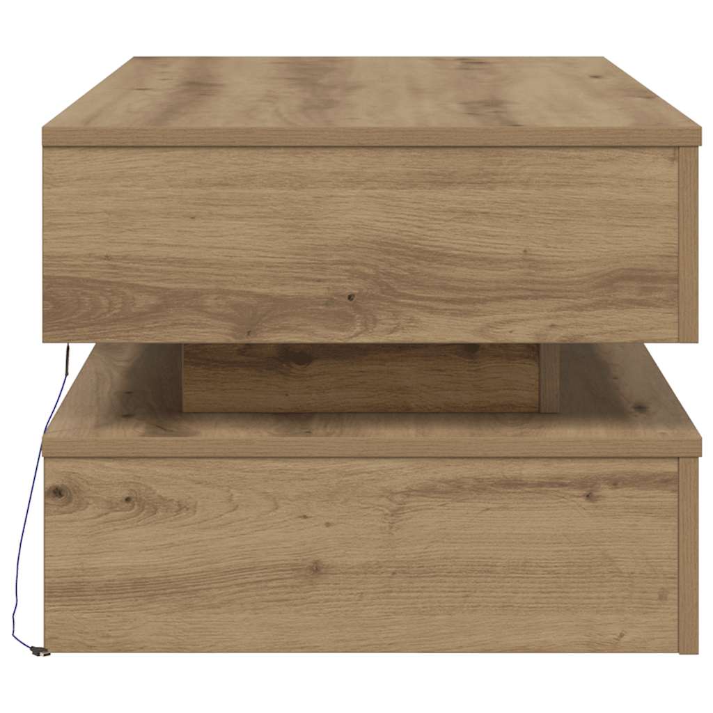 Tavolino da Salotto con Luci LED Rovere Artigianale 90x50x40 cm | homemem39