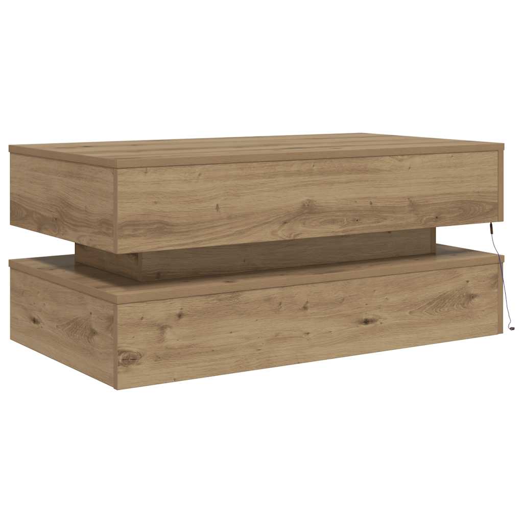 Tavolino da Salotto con Luci LED Rovere Artigianale 90x50x40 cm | homemem39