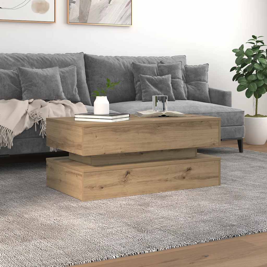 Tavolino da Salotto con Luci LED Rovere Artigianale 90x50x40 cm | homemem39