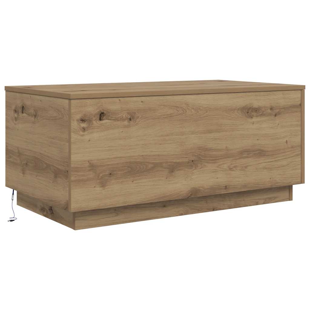 Tavolino da Salotto con Luci LED Rovere Artigianale 90x50x40 cm | homemem39
