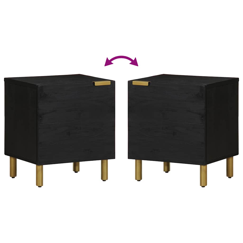 Comodino Nero 40x33x46 cm in Legno Massello di Mango