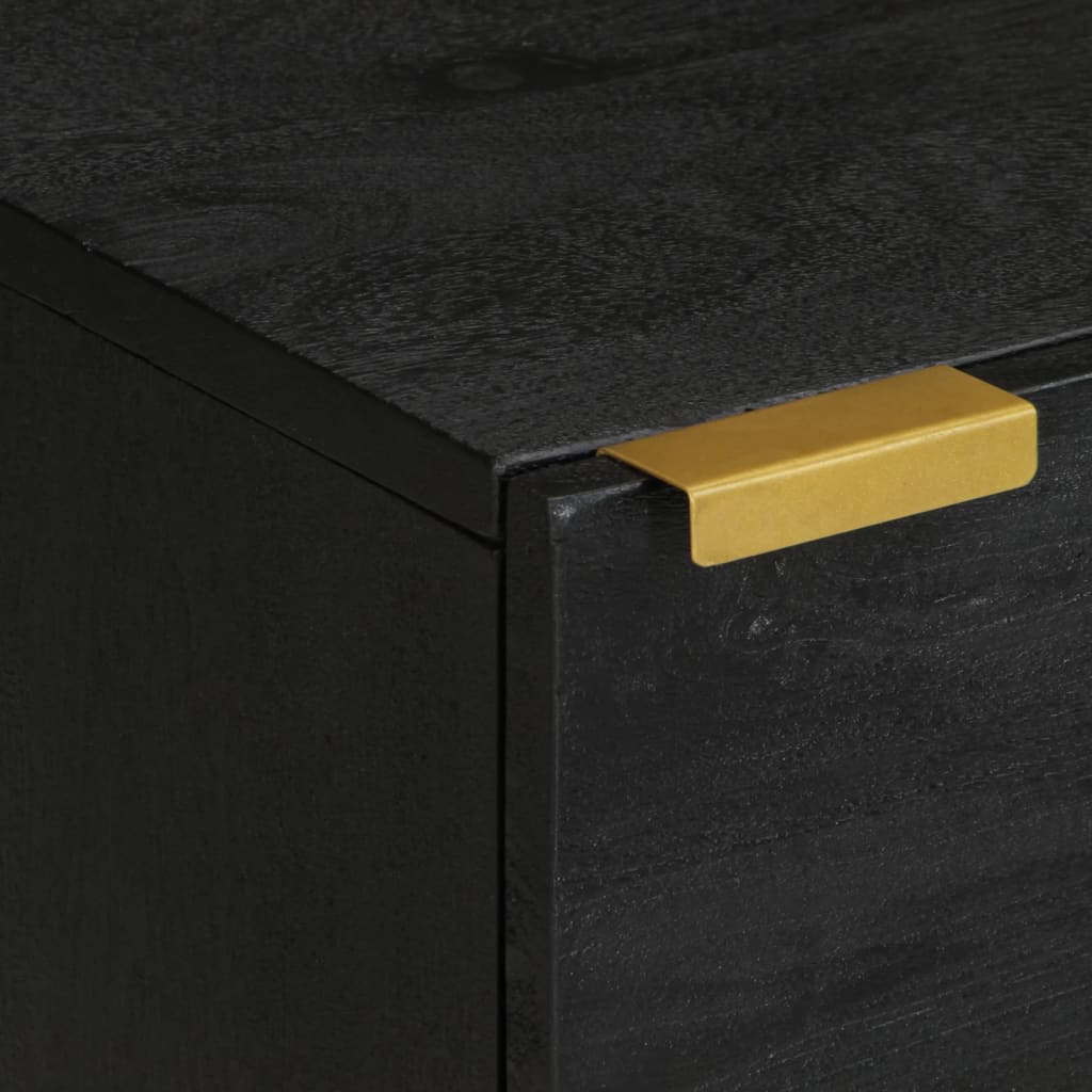 Comodino Nero 40x33x46 cm in Legno Massello di Mango