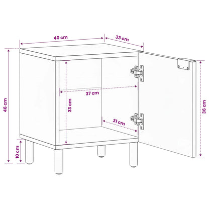 Comodino Nero 40x33x46 cm in Legno Massello di Mango