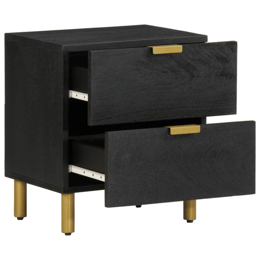 Comodino Nero 40x33x46 cm in Legno Massello di Mango - homemem39