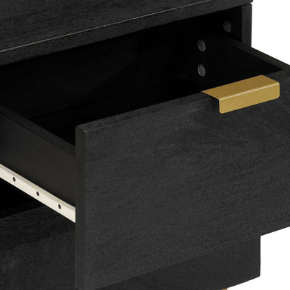 Comodino Nero 40x33x46 cm in Legno Massello di Mango